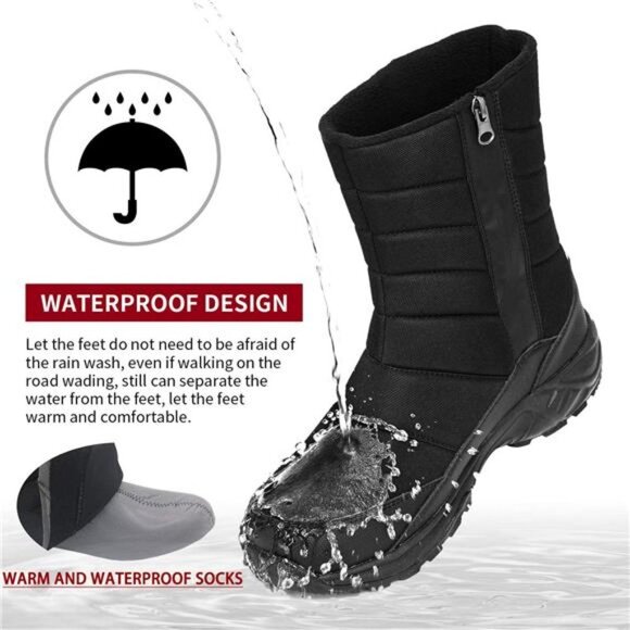 Men\'s Winter Mid-Calf Snow Boots Fur Warm Waterproof Slip On